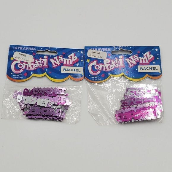 Rachel Confetti Names Personalized Foil Pink & Silver Stravina 2 Packs Party - Picture 1 of 5